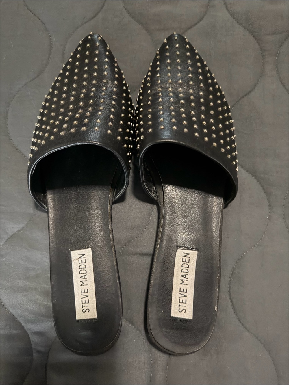 Steve Madden Black Pointed-Toe Studded Slip-On Mules